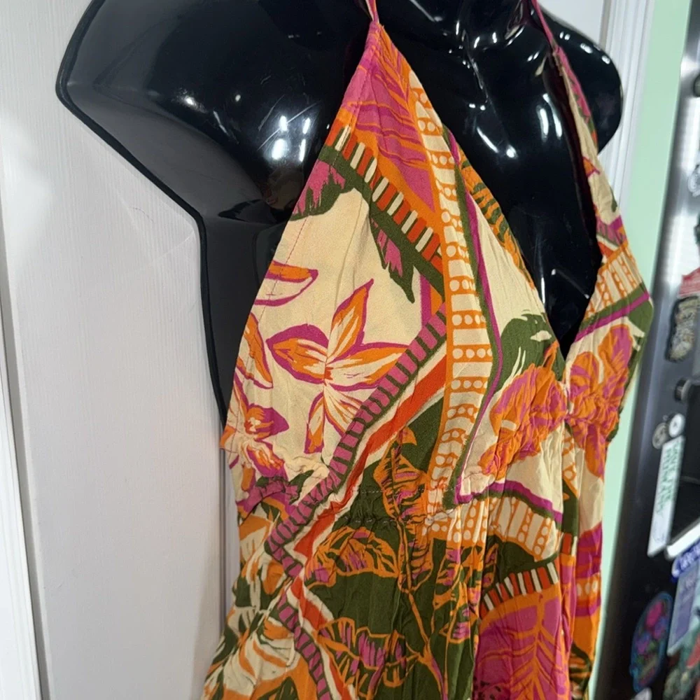 Favela Hype Pink Floral Halter Hi-Lo Dress Brazilian DesignerTropical Size Small - Picture 5 of 13